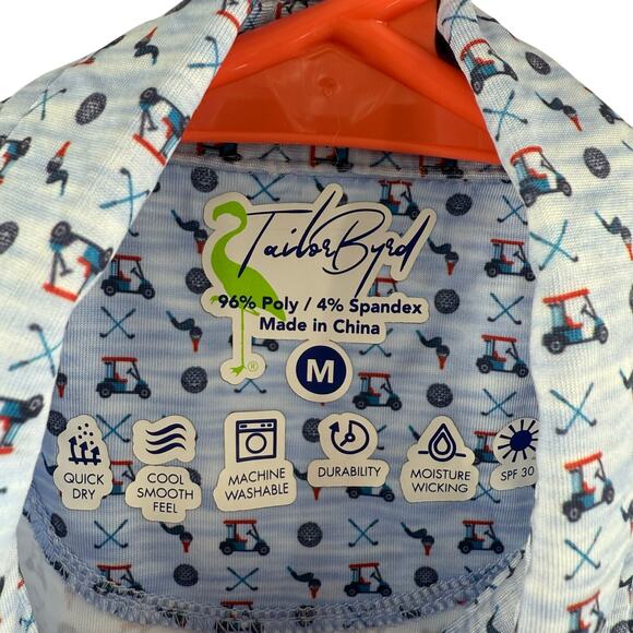 TailorByrd Polo Mens Size Medium Blue Golf Cart SPF 30 Performance Shirt Preppy - Picture 3 of 10